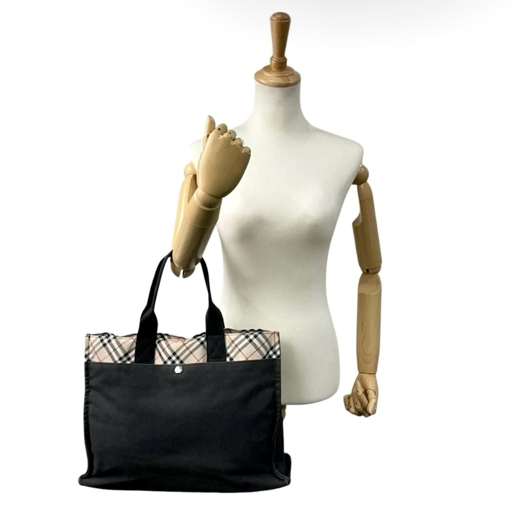 BURBERRY BLUE LABEL Black Beige Nova Check Canvas Tote A4 Storage